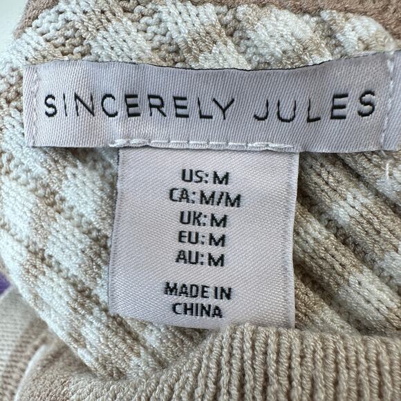 Sincerely Jules Halter Knit Crop Top WMNS M Beige Tan Brown Ribbed Check Pattern - Picture 6 of 7